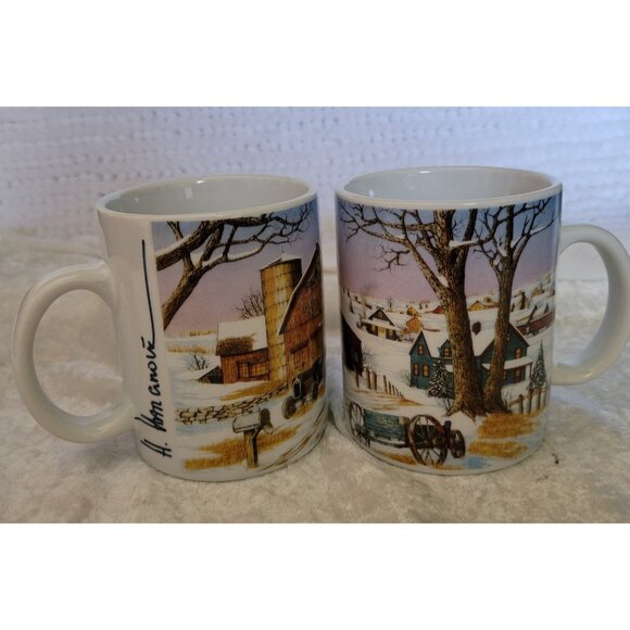 Aunt Loretta's H. Hargrove Dairy Farm Coffee Cup Mugs Set Of 2 H1C Porcelain EUC - Picture 1 of 10